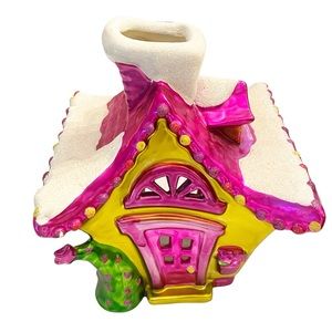 PartyLite Ceramic Whimsical Christmas Cottage Tealight House Pink Metallic‎